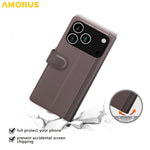 AMORUS iPhone 18 Pro / 17 Pro Läderfodral med Ställ - Brun
