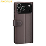 AMORUS iPhone 18 Pro / 17 Pro Läderfodral med Ställ - Brun