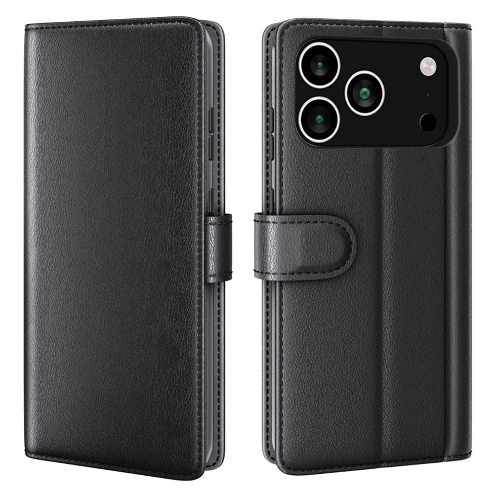 AMORUS For iPhone 18 Pro Max / 17 Pro Max Stand Cases Calf Texture Genuine Split Leather Wallet Phone Cover