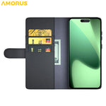 AMORUS Til iPhone 18 Pro Max / 17 Pro Max Stand Etuier Kalve Tekstur Ægte Spaltlæder Pung Telefon Cover