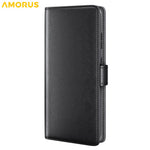 AMORUS Til iPhone 18 Pro Max / 17 Pro Max Stand Etuier Kalve Tekstur Ægte Spaltlæder Pung Telefon Cover