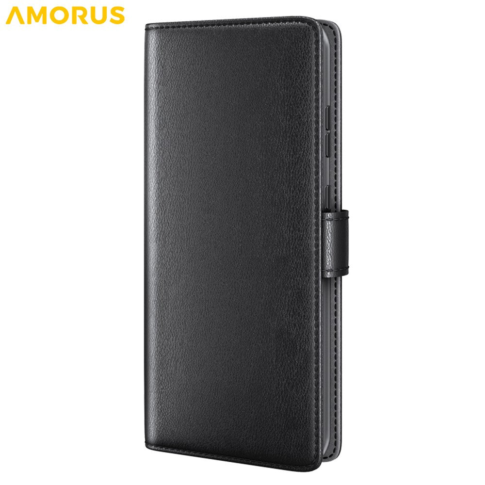 AMORUS iPhone 18 Pro Max / 17 Pro Max Läderfodral med Ställ - Svart