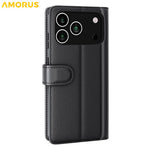 AMORUS iPhone 18 Pro Max / 17 Pro Max Läderfodral med Ställ - Svart
