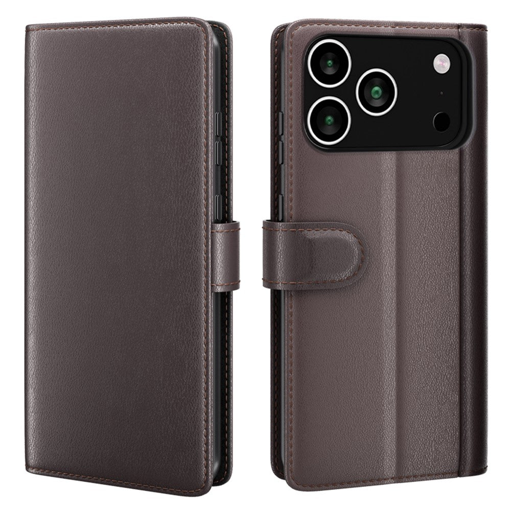 AMORUS Til iPhone 18 Pro Max / 17 Pro Max Stand Etuier Kalve Tekstur Ægte Spaltlæder Pung Telefon Cover