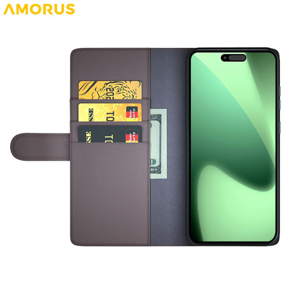 AMORUS iPhone 18 Pro Max / 17 Pro Max Läderfodral med Ställ - Brun