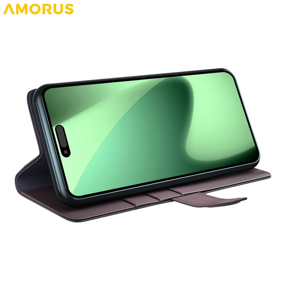 AMORUS iPhone 18 Pro Max / 17 Pro Max Läderfodral med Ställ - Brun