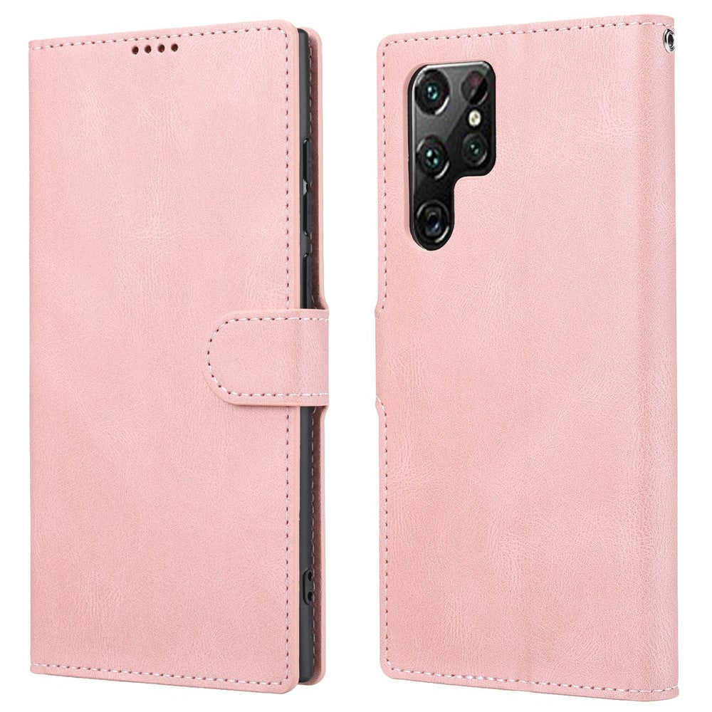For Samsung Galaxy S23 Ultra Full Protection Phone Case Foldable Stand Magnetic Closure Anti-drop Flip Wallet Cover with Strap