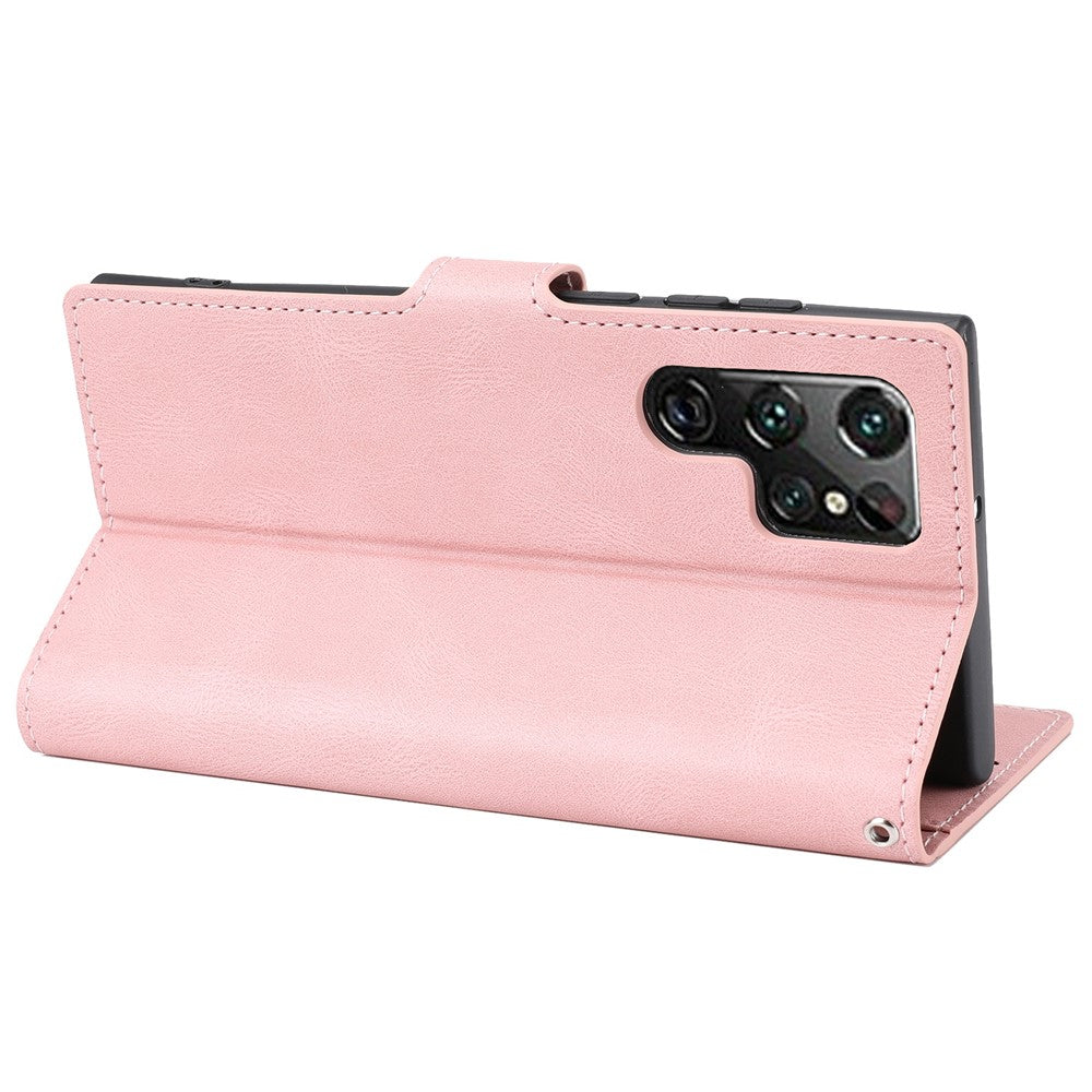 For Samsung Galaxy S23 Ultra Full Protection Phone Case Foldable Stand Magnetic Closure Anti-drop Flip Wallet Cover with Strap