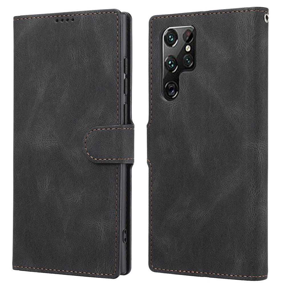 For Samsung Galaxy S23 Ultra Full Protection Phone Case Foldable Stand Magnetic Closure Anti-drop Flip Wallet Cover with Strap