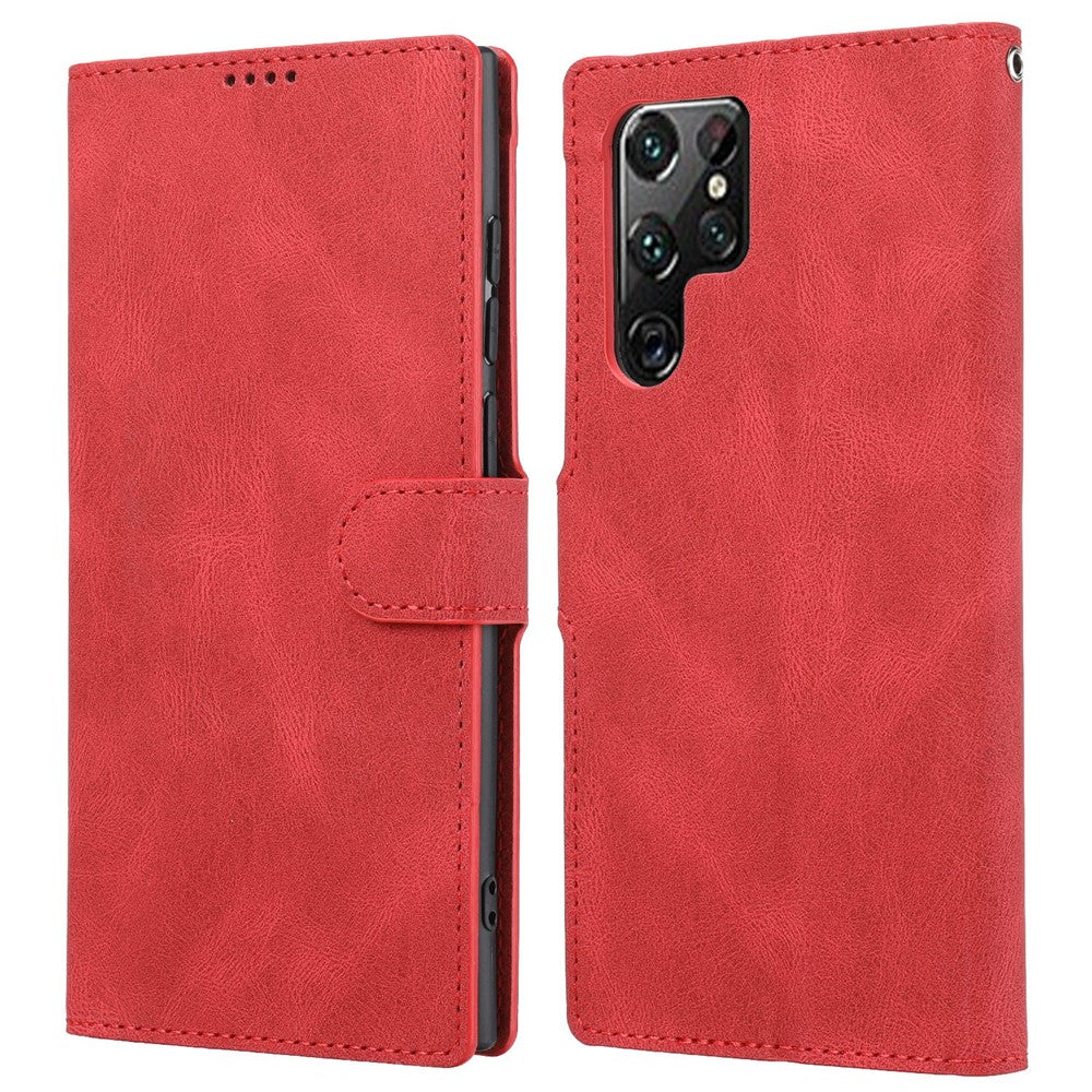 For Samsung Galaxy S23 Ultra Full Protection Phone Case Foldable Stand Magnetic Closure Anti-drop Flip Wallet Cover with Strap