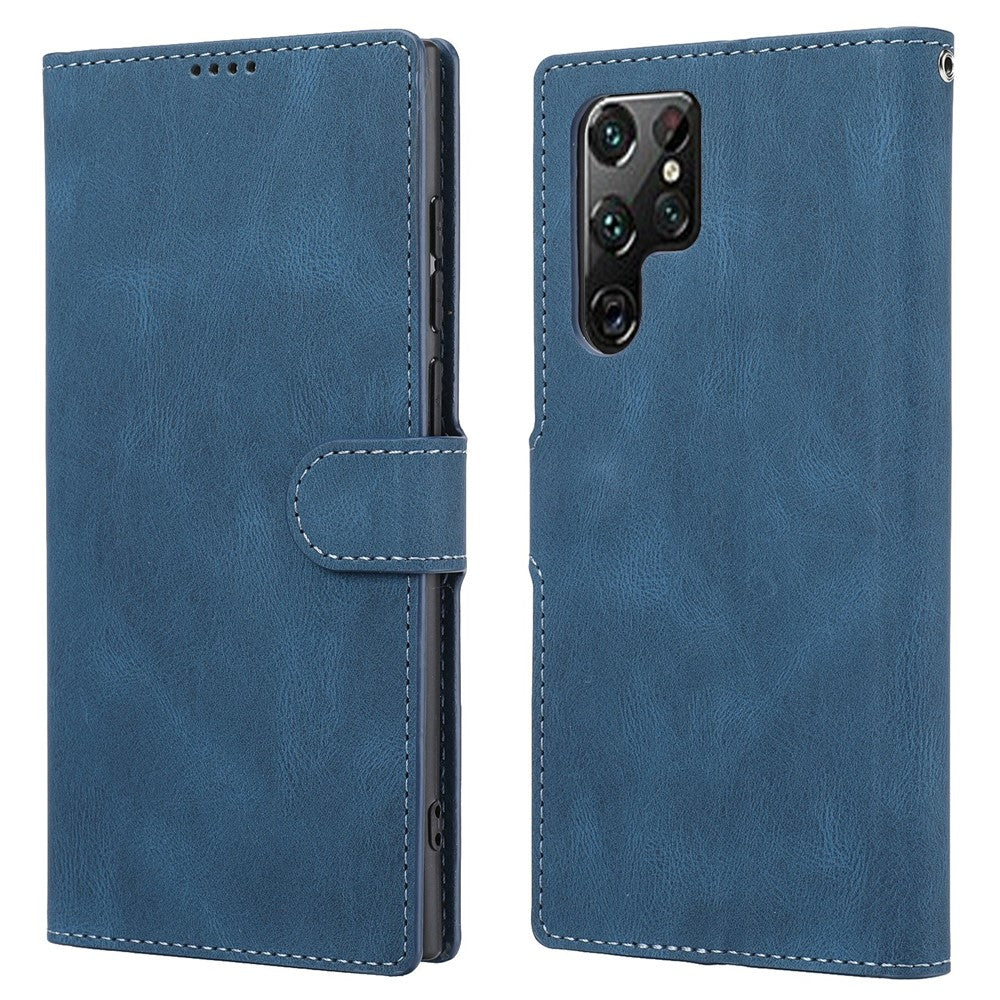 For Samsung Galaxy S23 Ultra Full Protection Phone Case Foldable Stand Magnetic Closure Anti-drop Flip Wallet Cover with Strap