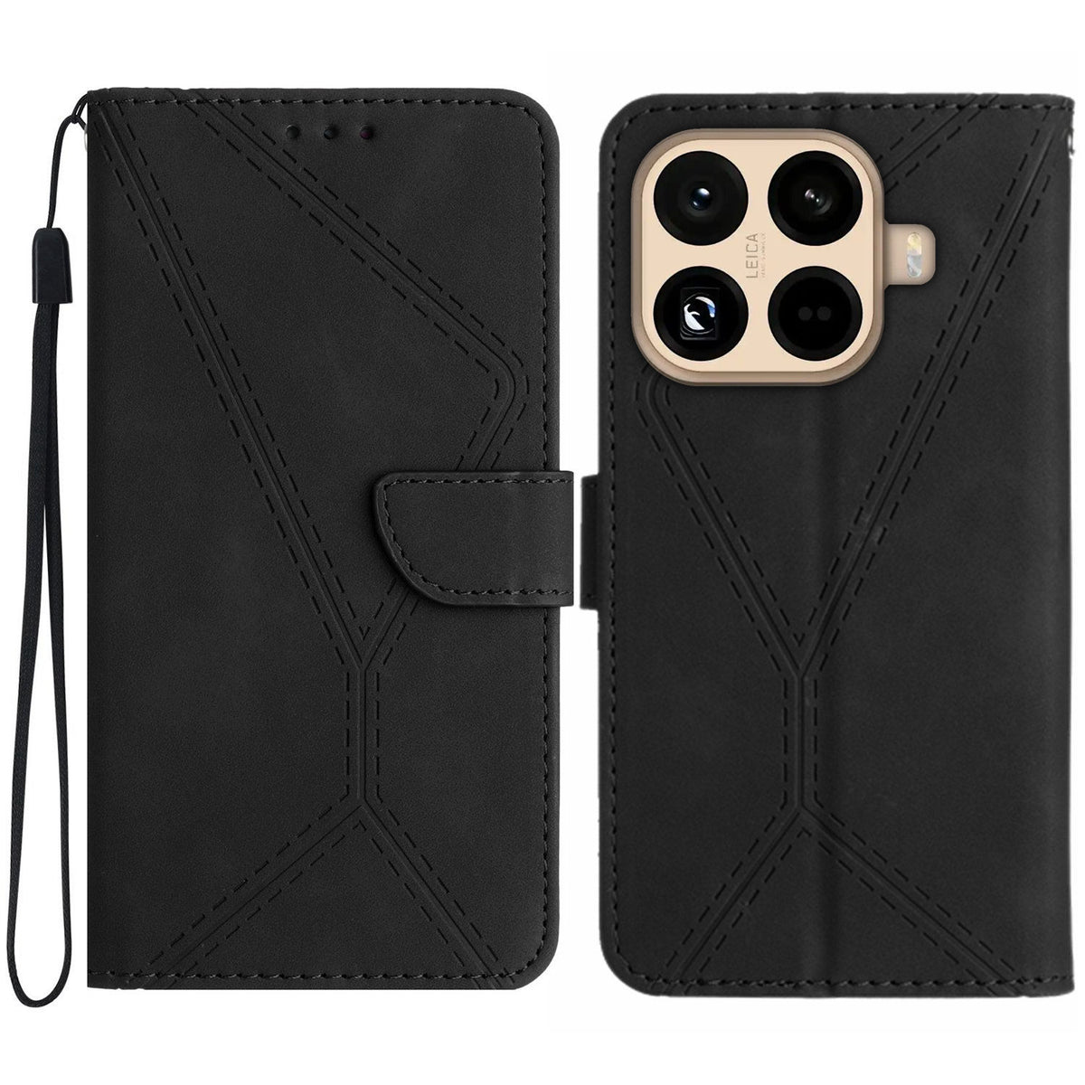 For Xiaomi 15T Pro Case Skin Touch Lines Imprinted PU Leather Flip Phone Cover
