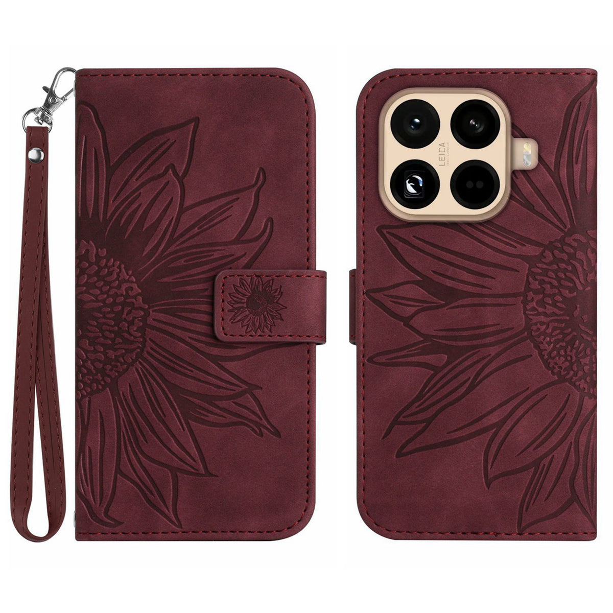 For Xiaomi 15T Pro Case Sunflower Imprint Leather Wallet Phone Cover with Wrist Strap