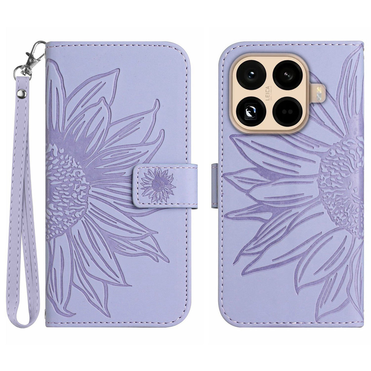 For Xiaomi 15T Pro Case Sunflower Imprint Leather Wallet Phone Cover with Wrist Strap
