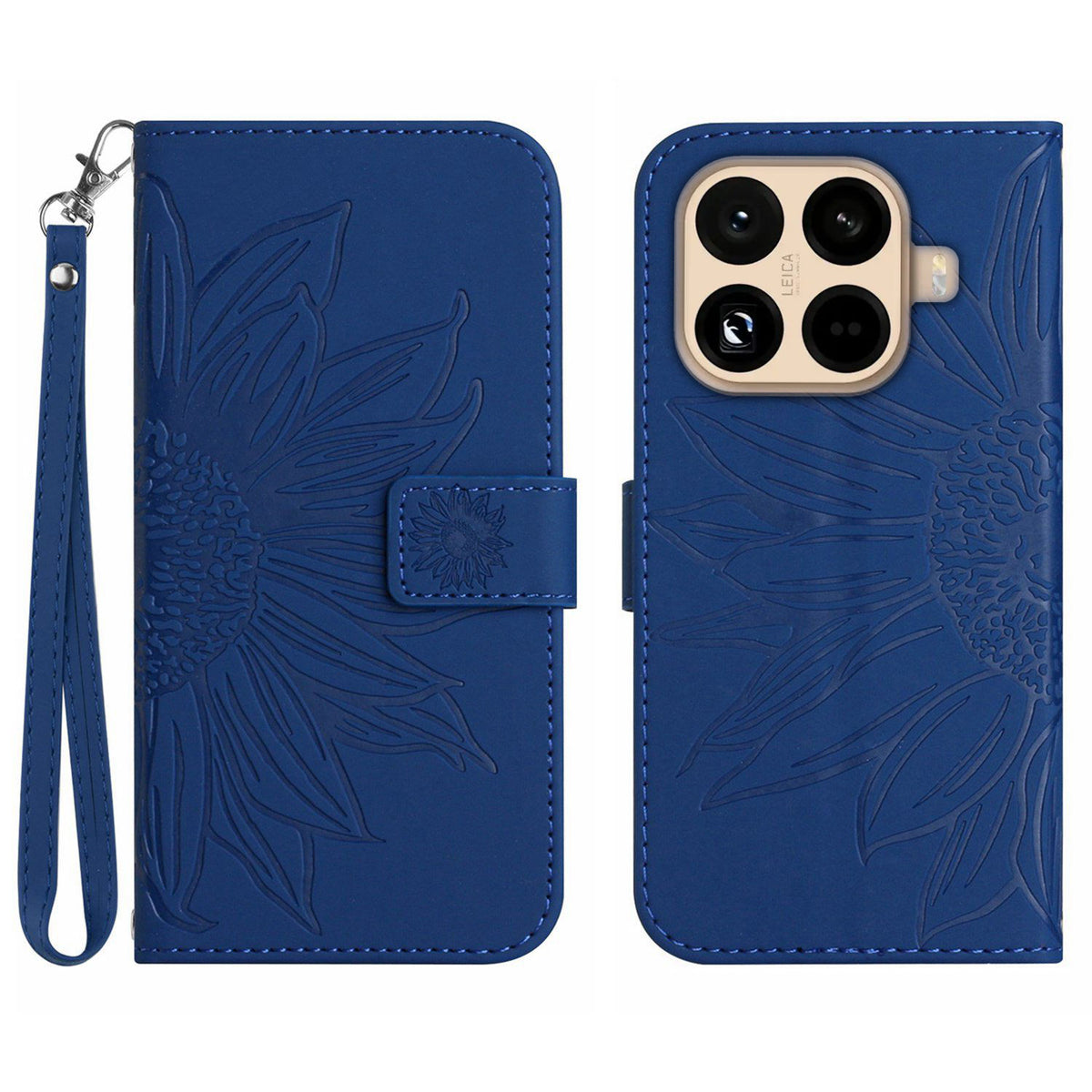 For Xiaomi 15T Pro Case Sunflower Imprint Leather Wallet Phone Cover with Wrist Strap