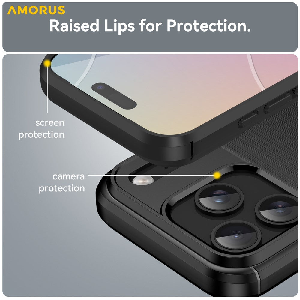 AMORUS For iPhone 17 Pro Case Carbon Fiber Texture Brushed Protective Phone Cover