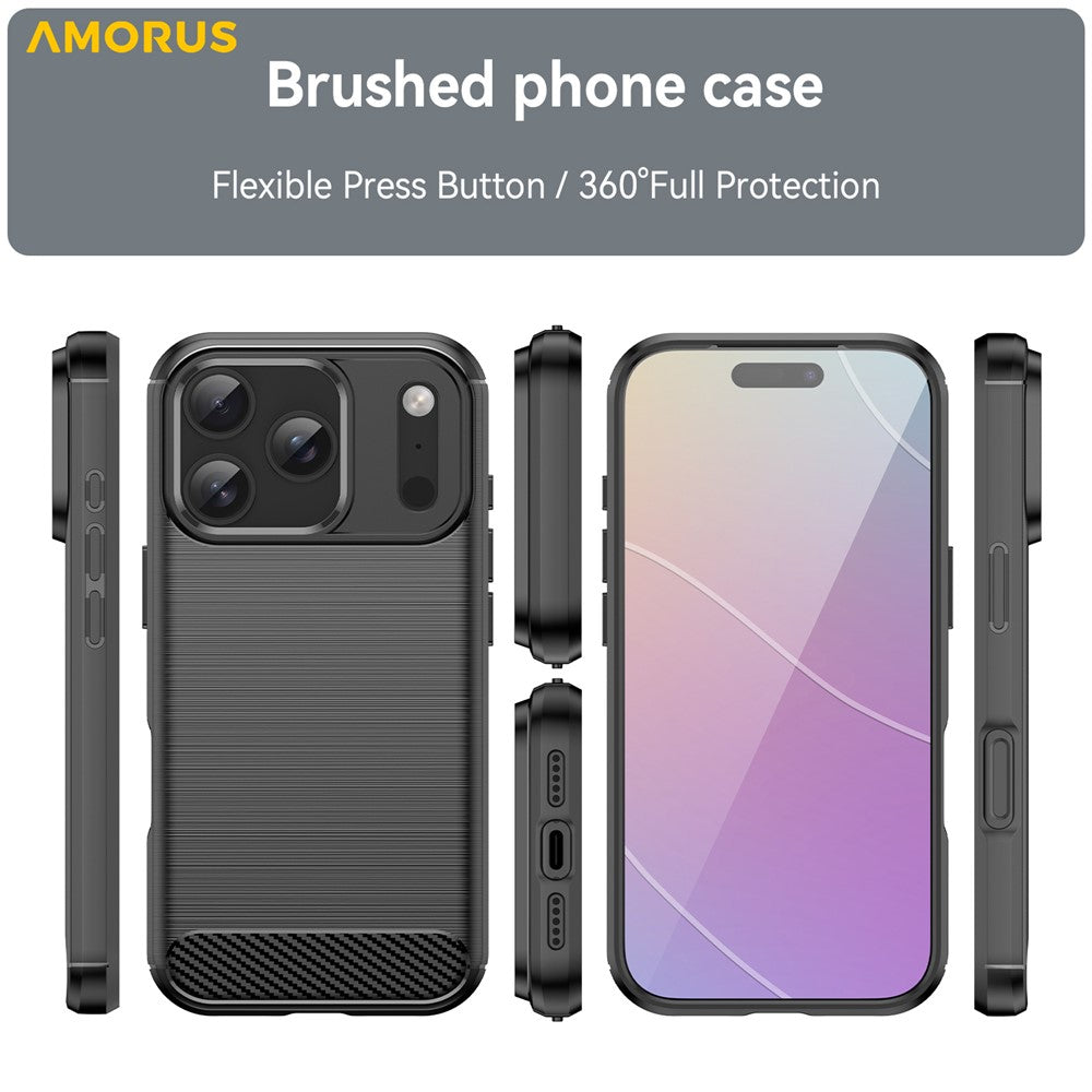 AMORUS For iPhone 17 Pro Case Carbon Fiber Texture Brushed Protective Phone Cover