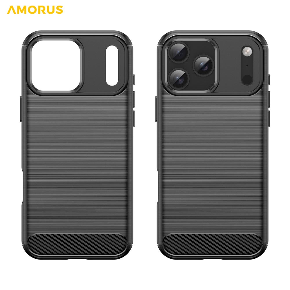 AMORUS Cover til iPhone 17 Pro Max med kulfibertekstur og børstet beskyttelse