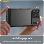 AMORUS Cover til iPhone 17 Pro Max med kulfibertekstur og børstet beskyttelse