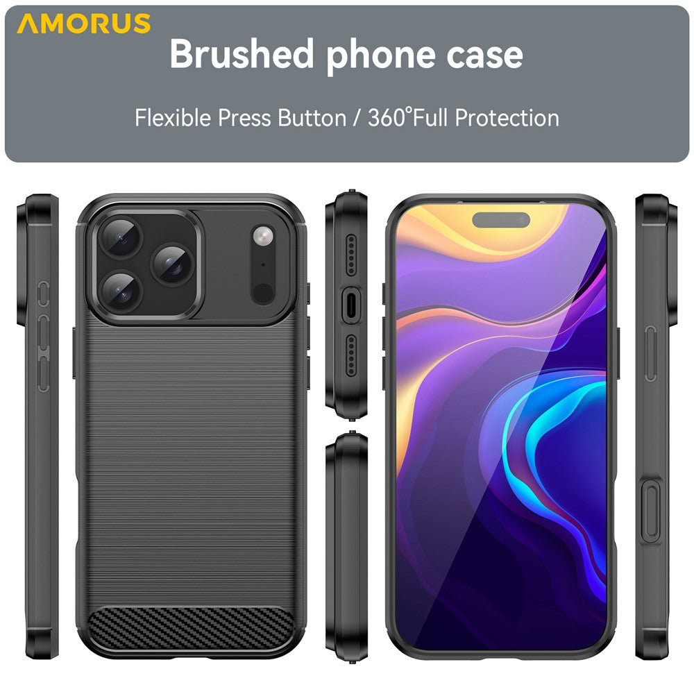 AMORUS Cover til iPhone 17 Pro Max med kulfibertekstur og børstet beskyttelse