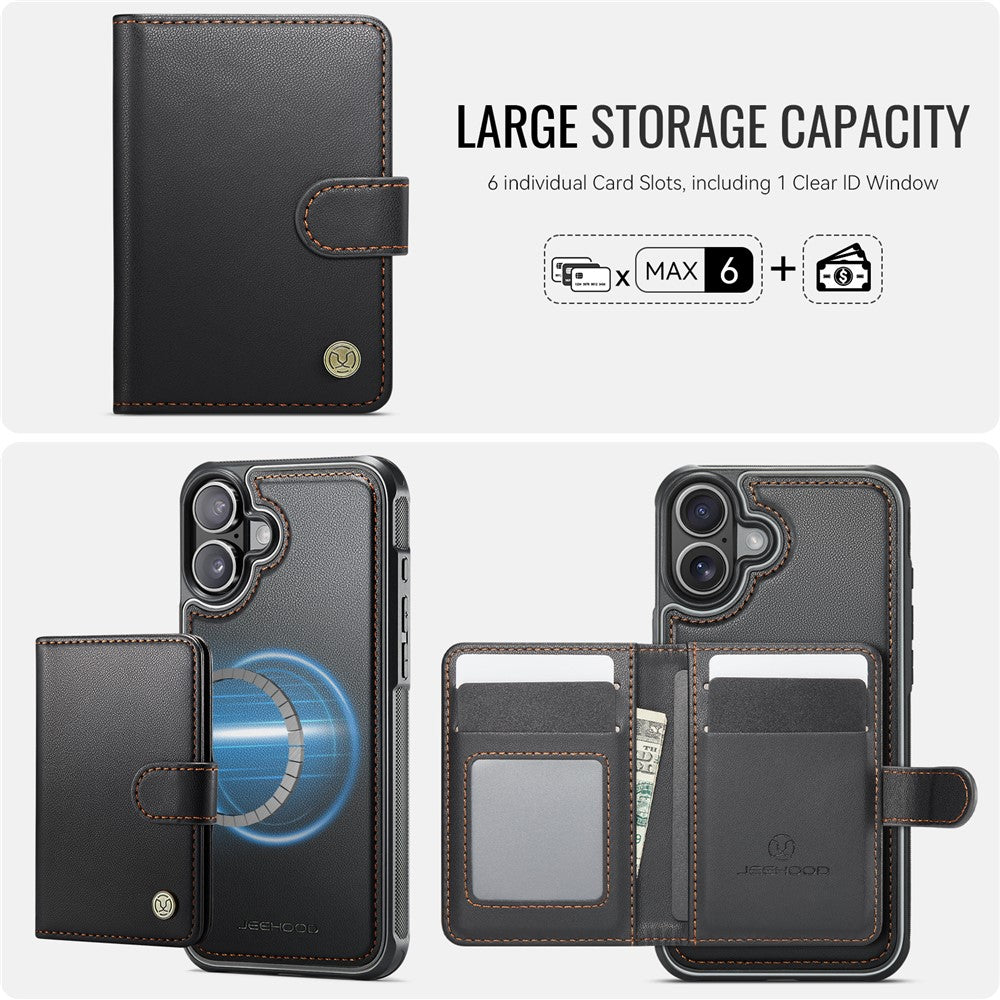 JEEHOOD J09 Aftageligt cover til iPhone 17 med kortholder, RFID-blokerende læderbagcover kompatibel med MagSafe