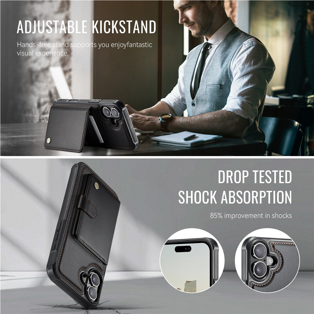 JEEHOOD J09 Aftageligt cover til iPhone 17 med kortholder, RFID-blokerende læderbagcover kompatibel med MagSafe
