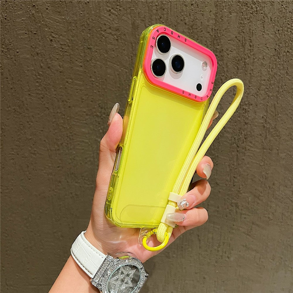 For iPhone 18 Pro / 17 Pro Case Clear Contrasting Colors Shockproof TPU Phone Back Cover with Wrist Strap