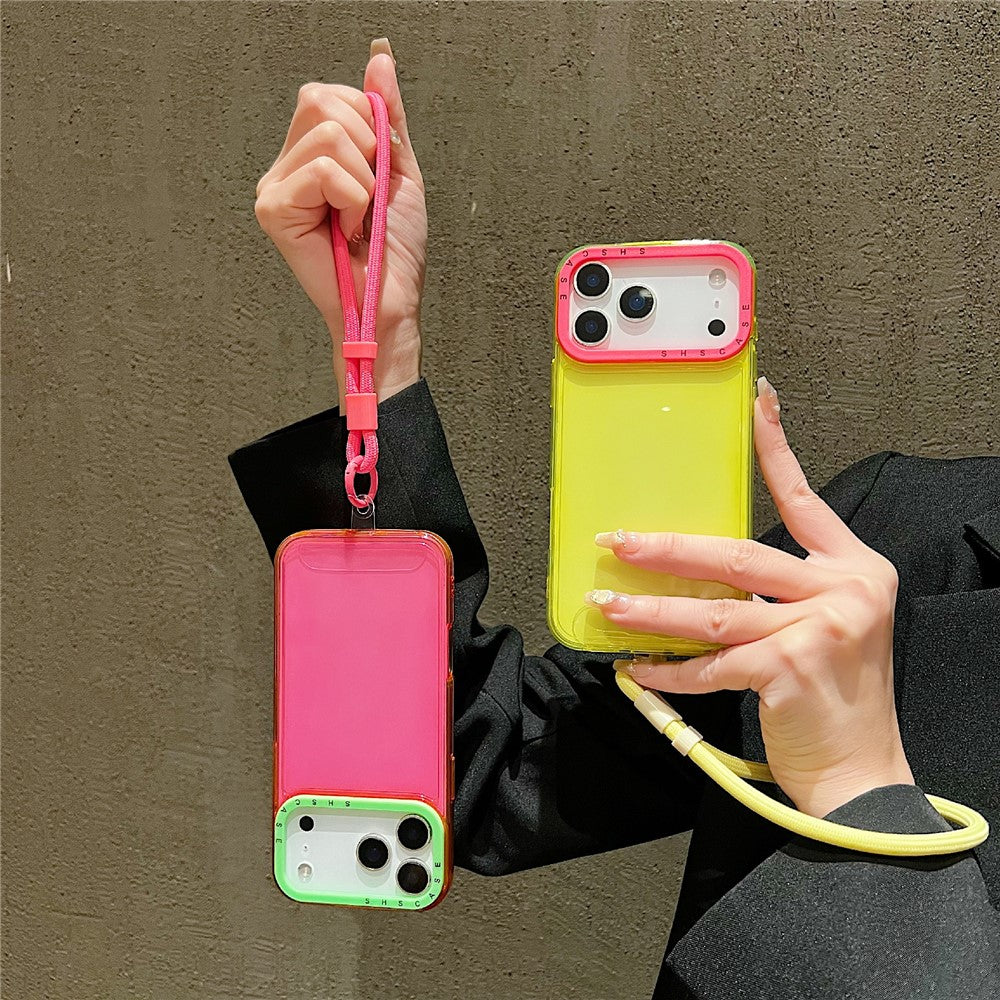 For iPhone 18 Pro / 17 Pro Case Clear Contrasting Colors Shockproof TPU Phone Back Cover with Wrist Strap