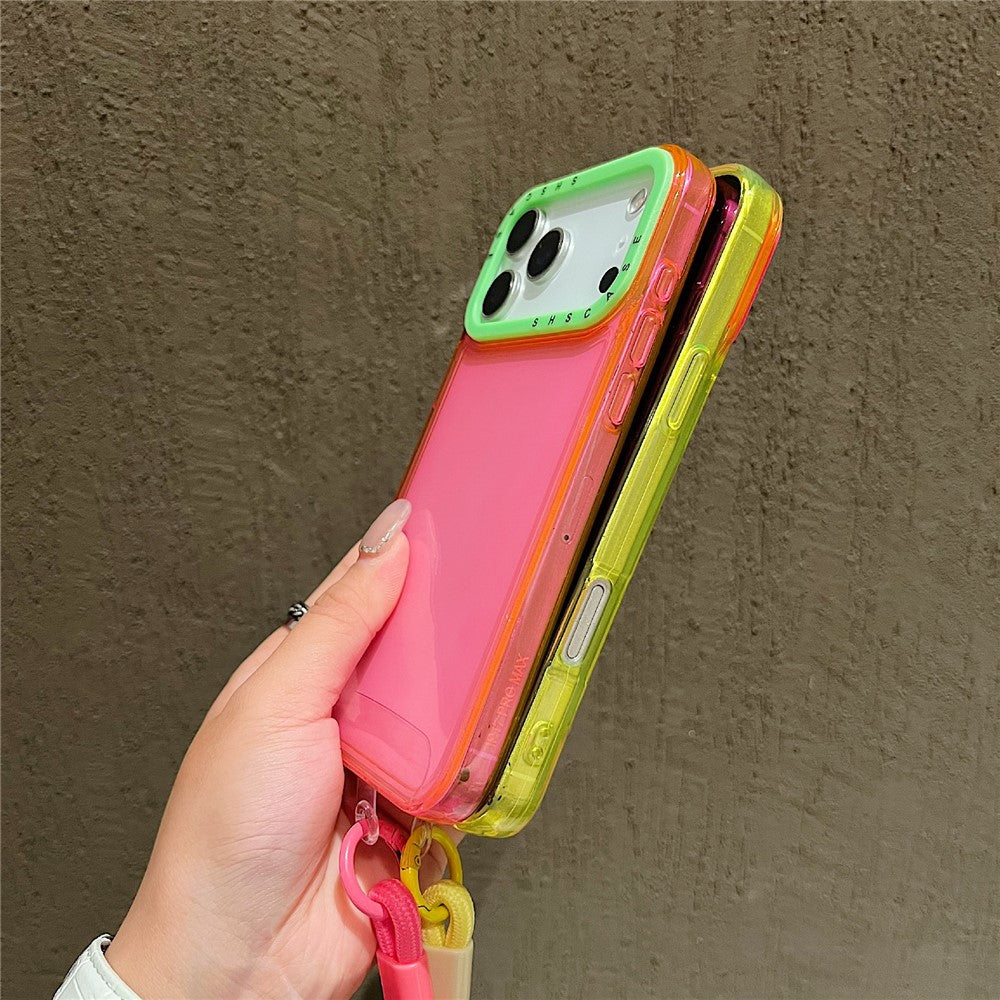 For iPhone 18 Pro / 17 Pro Case Clear Contrasting Colors Shockproof TPU Phone Back Cover with Wrist Strap