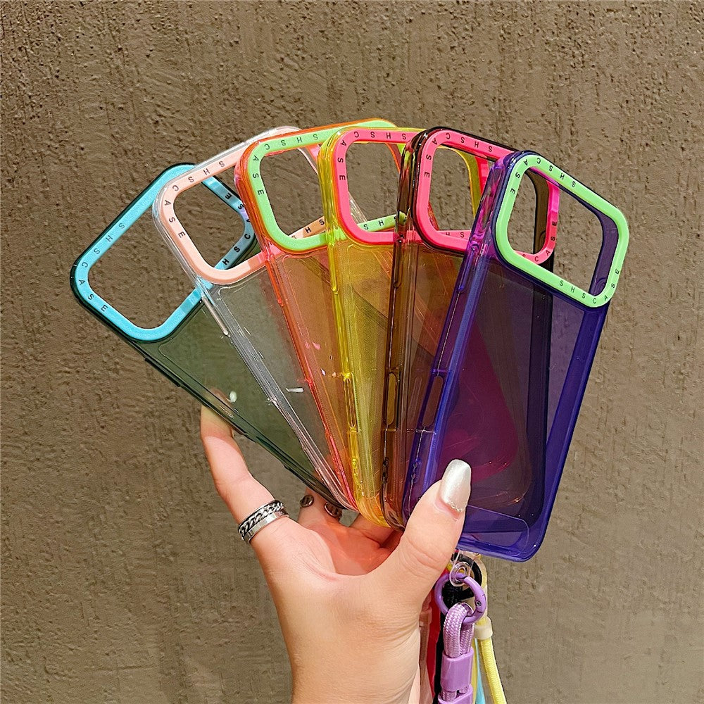 For iPhone 18 Pro / 17 Pro Case Clear Contrasting Colors Shockproof TPU Phone Back Cover with Wrist Strap