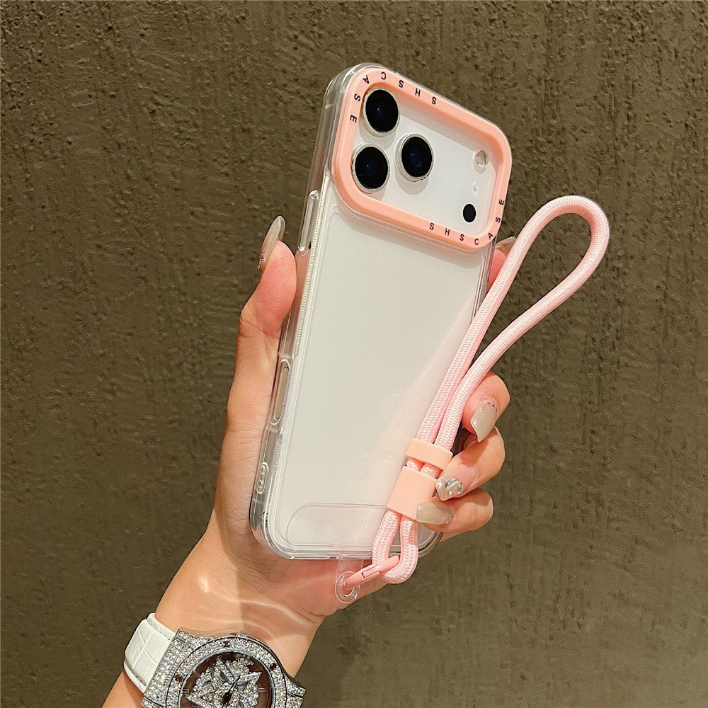 For iPhone 18 Pro / 17 Pro Case Clear Contrasting Colors Shockproof TPU Phone Back Cover with Wrist Strap