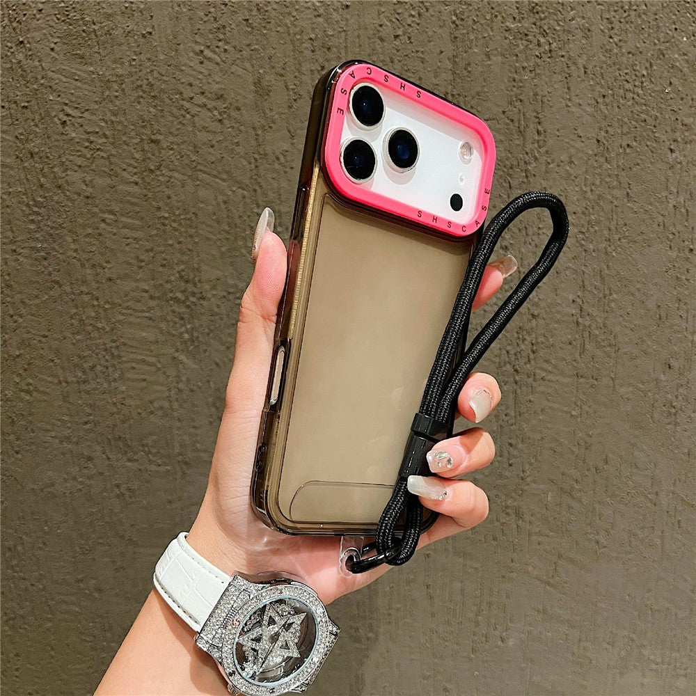For iPhone 18 Pro / 17 Pro Case Clear Contrasting Colors Shockproof TPU Phone Back Cover with Wrist Strap