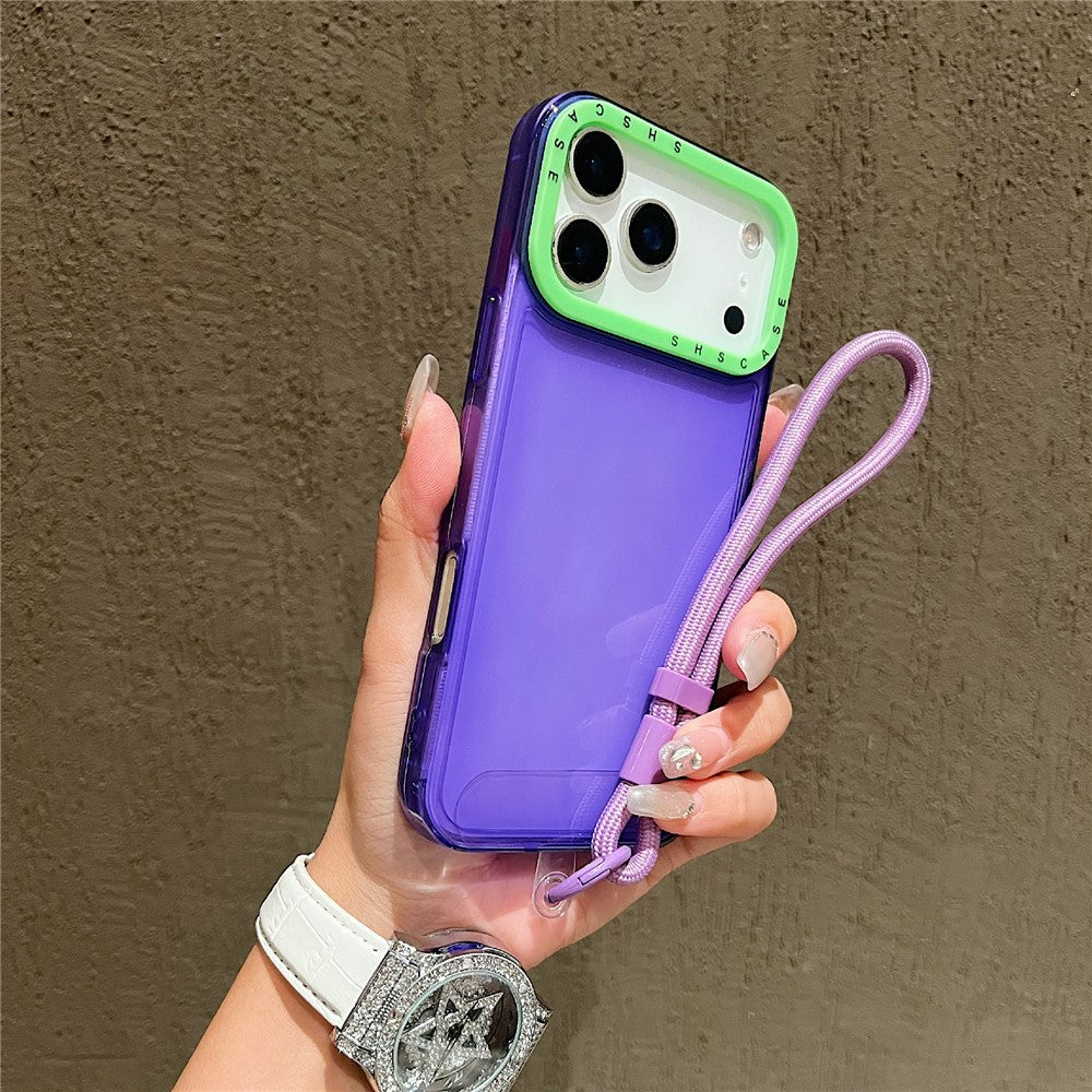 For iPhone 18 Pro / 17 Pro Case Clear Contrasting Colors Shockproof TPU Phone Back Cover with Wrist Strap