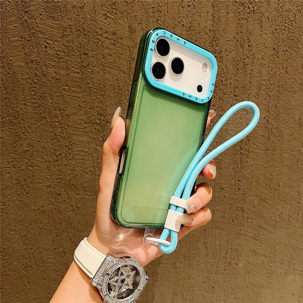 For iPhone 18 Pro / 17 Pro Case Clear Contrasting Colors Shockproof TPU Phone Back Cover with Wrist Strap