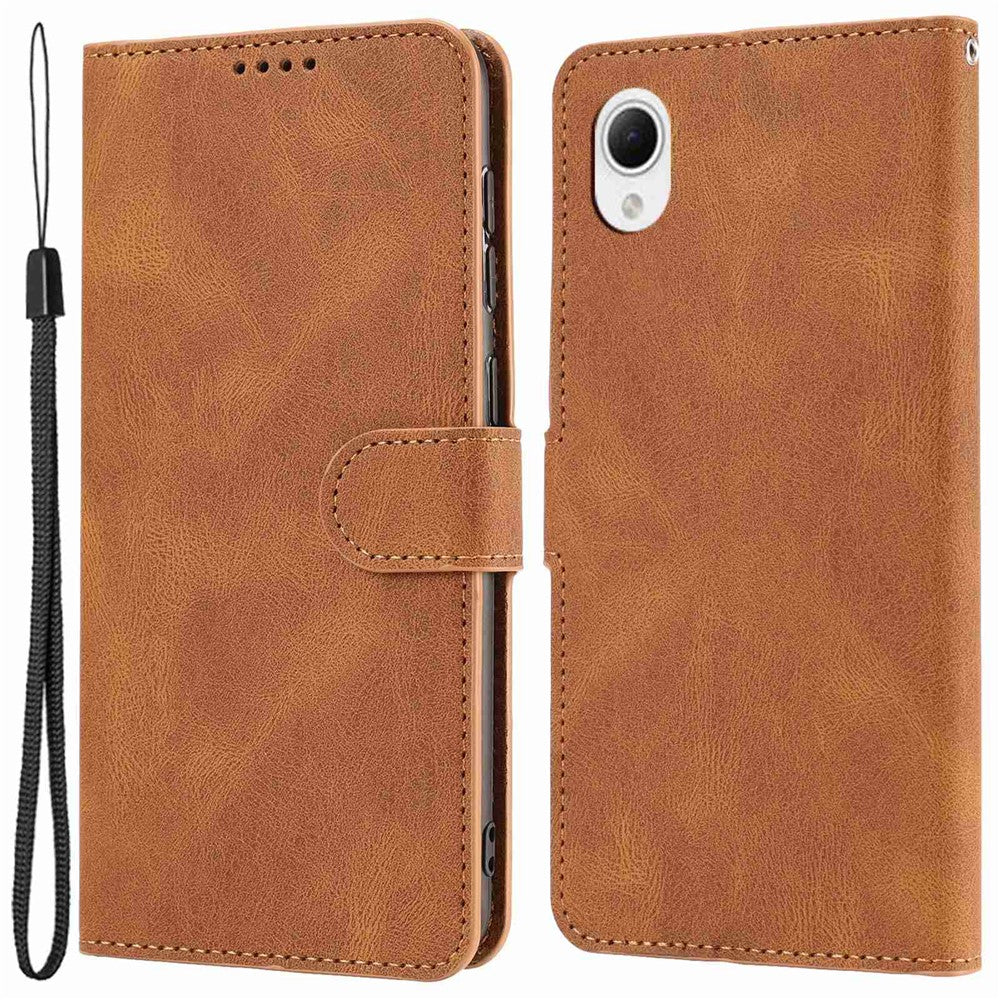For Samsung Galaxy A22e / A23e / A23s / A23 5G (Japanese Version) PU Leather Wallet Phone Case Anti-scratch Protective Stand Cover with Strap