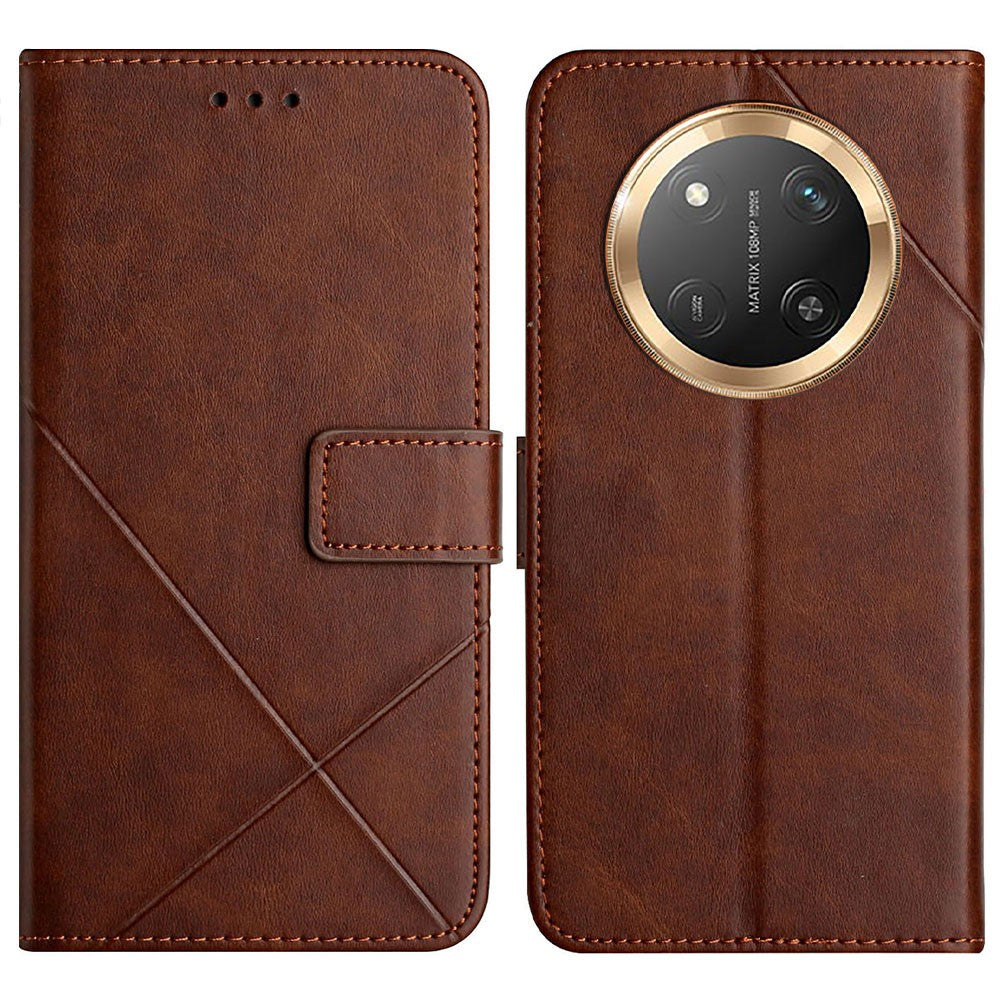 Leather Case For Honor X60 Pro 5G  /  X9c 5G  /  Magic7 Lite 5G Line Pattern Wallet Phone Cover with Wrist Strap