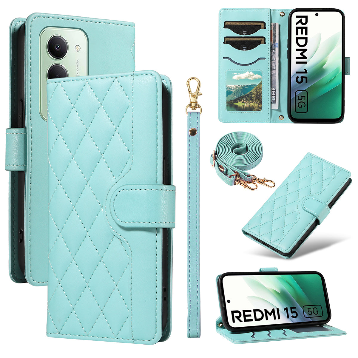 Xiaomi Redmi 15 4G (EU) (171mm) Plånboksfodral Rhombus Lädermobilfodral med Rem