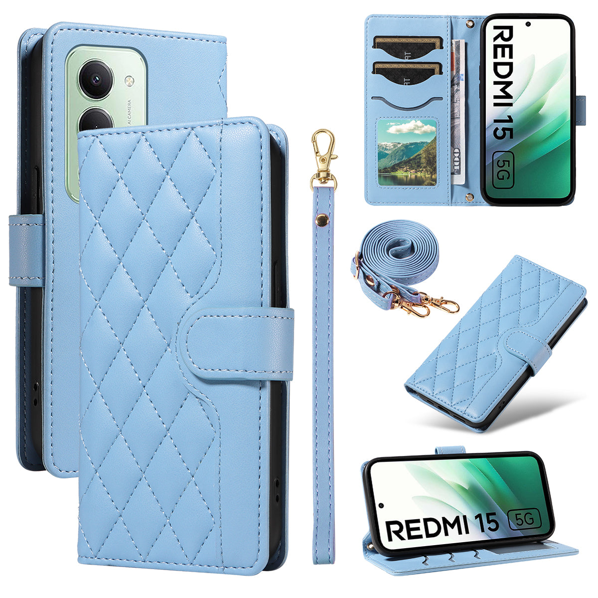 Xiaomi Redmi 15 4G (EU) (171mm) Plånboksfodral Rhombus Lädermobilfodral med Rem