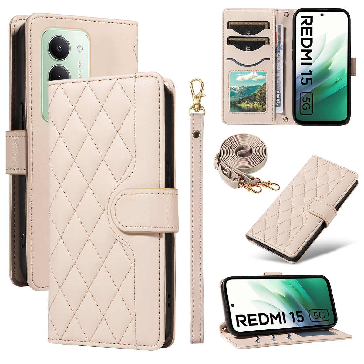 Xiaomi Redmi 15 4G (EU) (171mm) Plånboksfodral Rhombus Lädermobilfodral med Rem