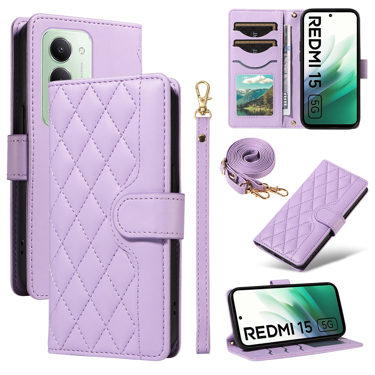 Xiaomi Redmi 15 4G (EU) (171mm) Plånboksfodral Rhombus Lädermobilfodral med Rem