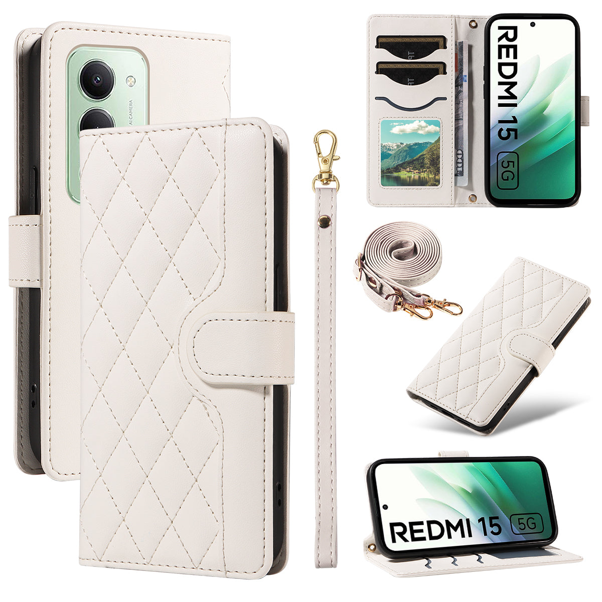 Xiaomi Redmi 15 4G (EU) (171mm) Plånboksfodral Rhombus Lädermobilfodral med Rem
