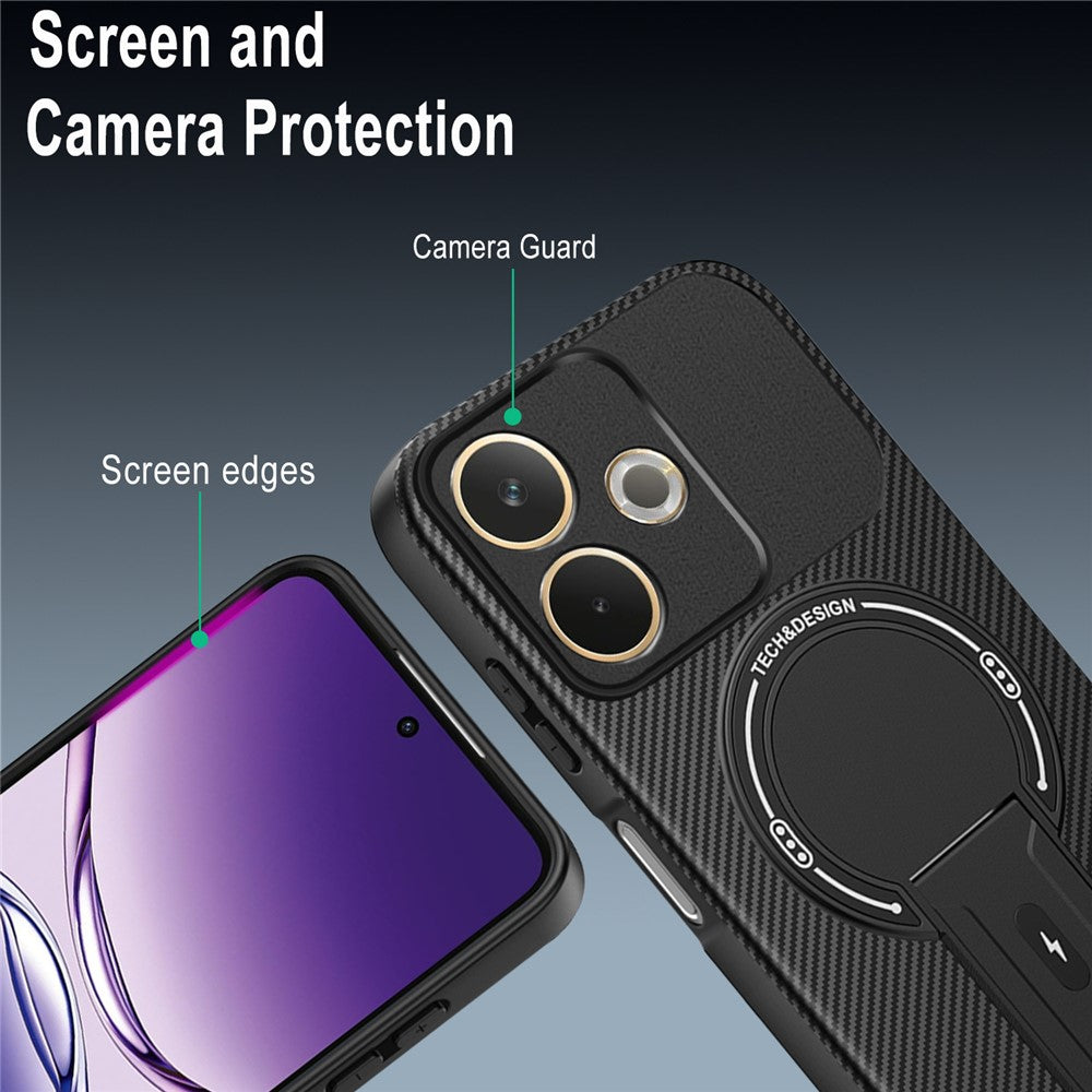 Phone Case For Oppo A5 Pro 4G (Global) / A5 Pro 5G (Global) / A5 Energy 5G (China) Carbon Fiber Texture PC + TPU Cover with Kickstand