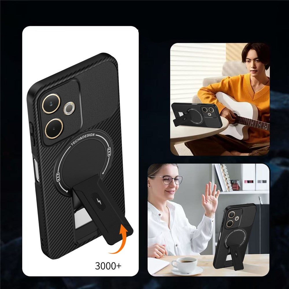 Phone Case For Oppo A5 Pro 4G (Global) / A5 Pro 5G (Global) / A5 Energy 5G (China) Carbon Fiber Texture PC + TPU Cover with Kickstand