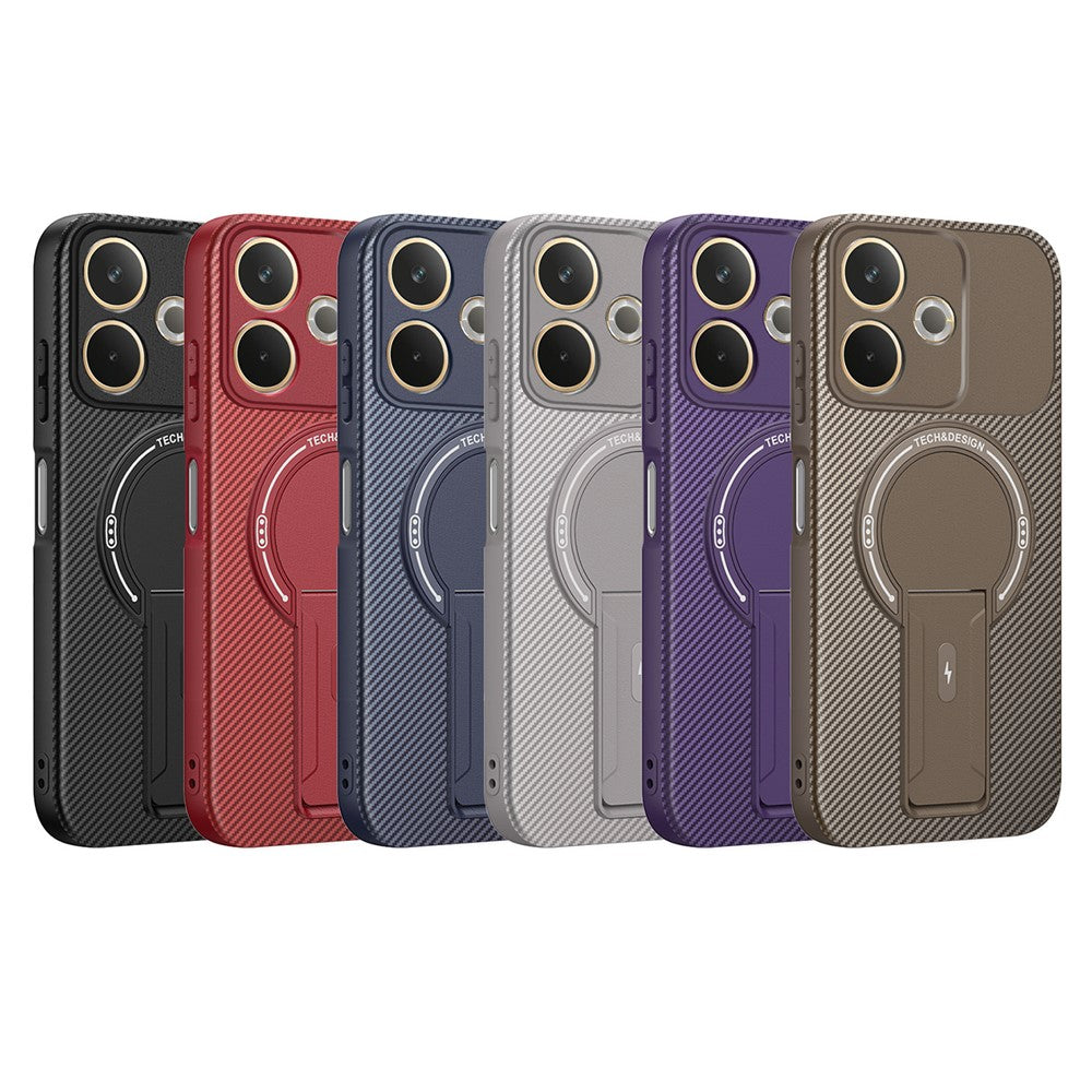 Phone Case For Oppo A5 Pro 4G (Global) / A5 Pro 5G (Global) / A5 Energy 5G (China) Carbon Fiber Texture PC + TPU Cover with Kickstand