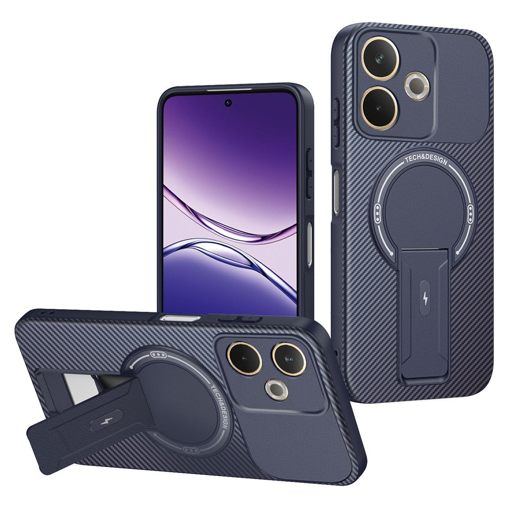 Phone Case For Oppo A5 Pro 4G (Global) / A5 Pro 5G (Global) / A5 Energy 5G (China) Carbon Fiber Texture PC + TPU Cover with Kickstand