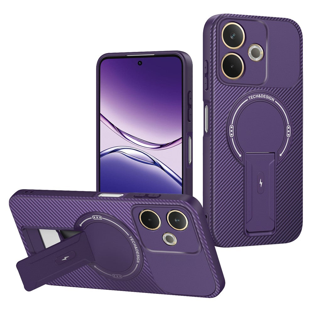 Phone Case For Oppo A5 Pro 4G (Global) / A5 Pro 5G (Global) / A5 Energy 5G (China) Carbon Fiber Texture PC + TPU Cover with Kickstand