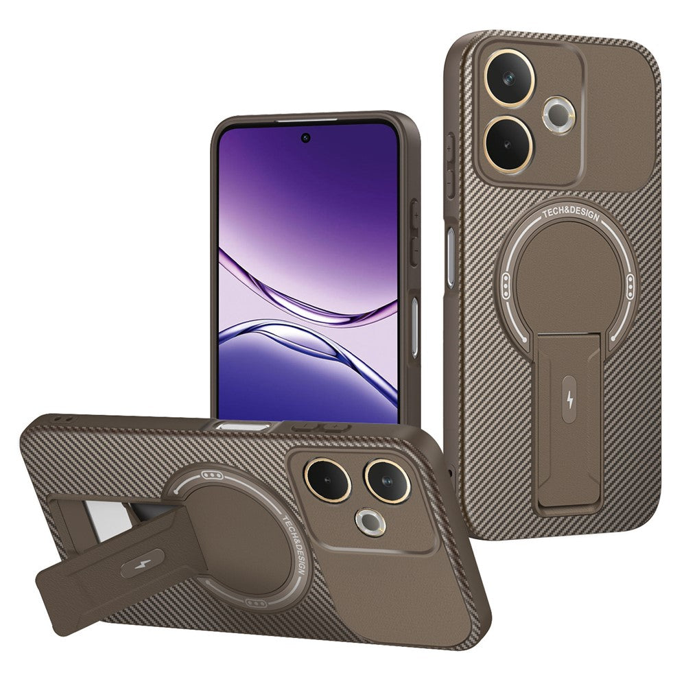 Phone Case For Oppo A5 Pro 4G (Global) / A5 Pro 5G (Global) / A5 Energy 5G (China) Carbon Fiber Texture PC + TPU Cover with Kickstand