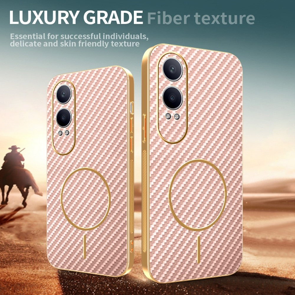OnePlus Nord CE4 Lite 5G / Oppo K12x 5G (Kina) mobilcover med kulfiberstruktur, galvaniseret TPU-bagside
