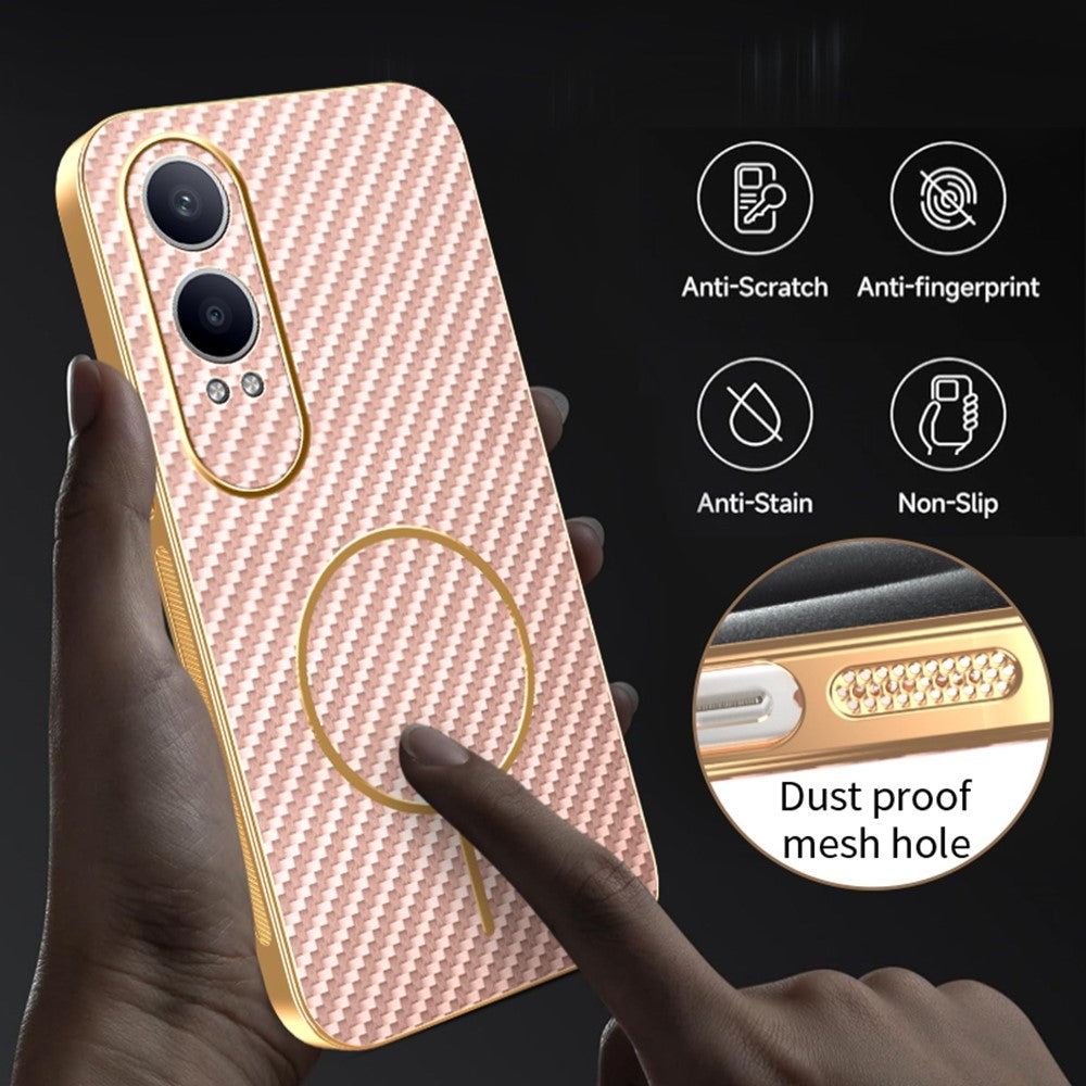 OnePlus Nord CE4 Lite 5G / Oppo K12x 5G (Kina) mobilcover med kulfiberstruktur, galvaniseret TPU-bagside