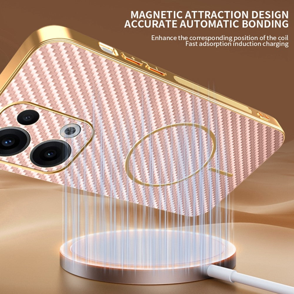 For Oppo Reno13 5G (Global) Phone Case Carbon Fiber Textured Electroplated TPU Back Cover